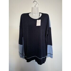 FOIL 100% Merino Wool Sweater Extra Large Colorblock Blue Womens Super Soft New